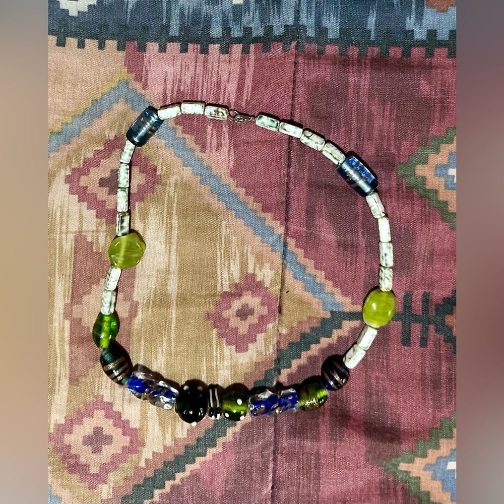 Elegant Green and Blue Beaded Necklace